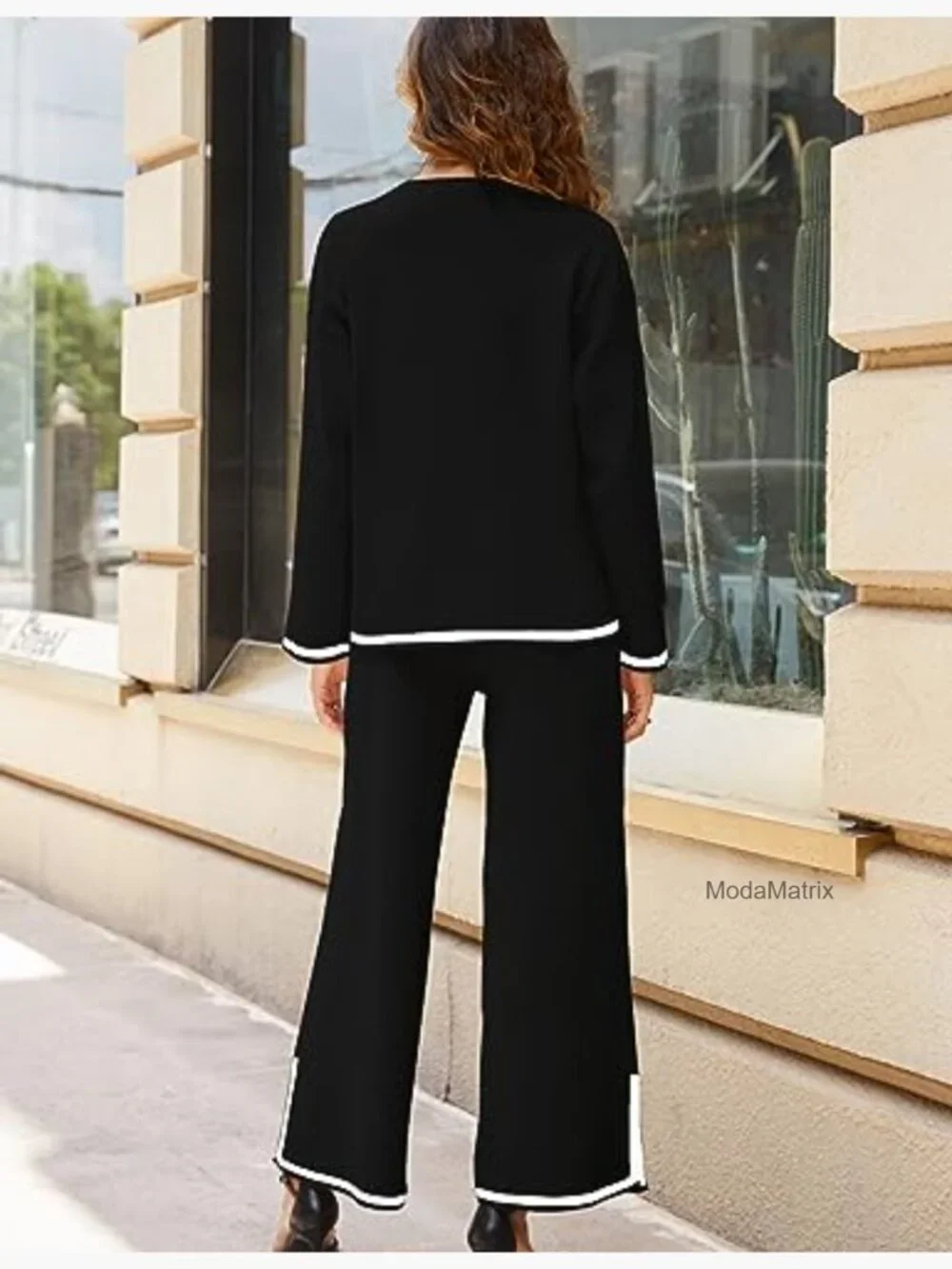 Long Sleeve Knit Sweater Top Wide Leg Pants Lounge Set Tracksuit - Picture 6 of 7